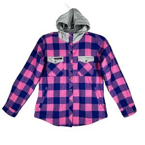 Little Donkey Andy Shirt Womens‎ XS Pink Blue Plaid Power Dry Flannel Shacket